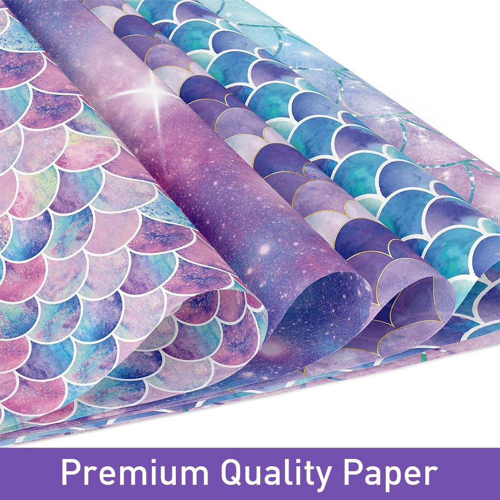 HASTHIP 24 Sheets of Double-Sided Mermaid Scrapbook Paper, 12