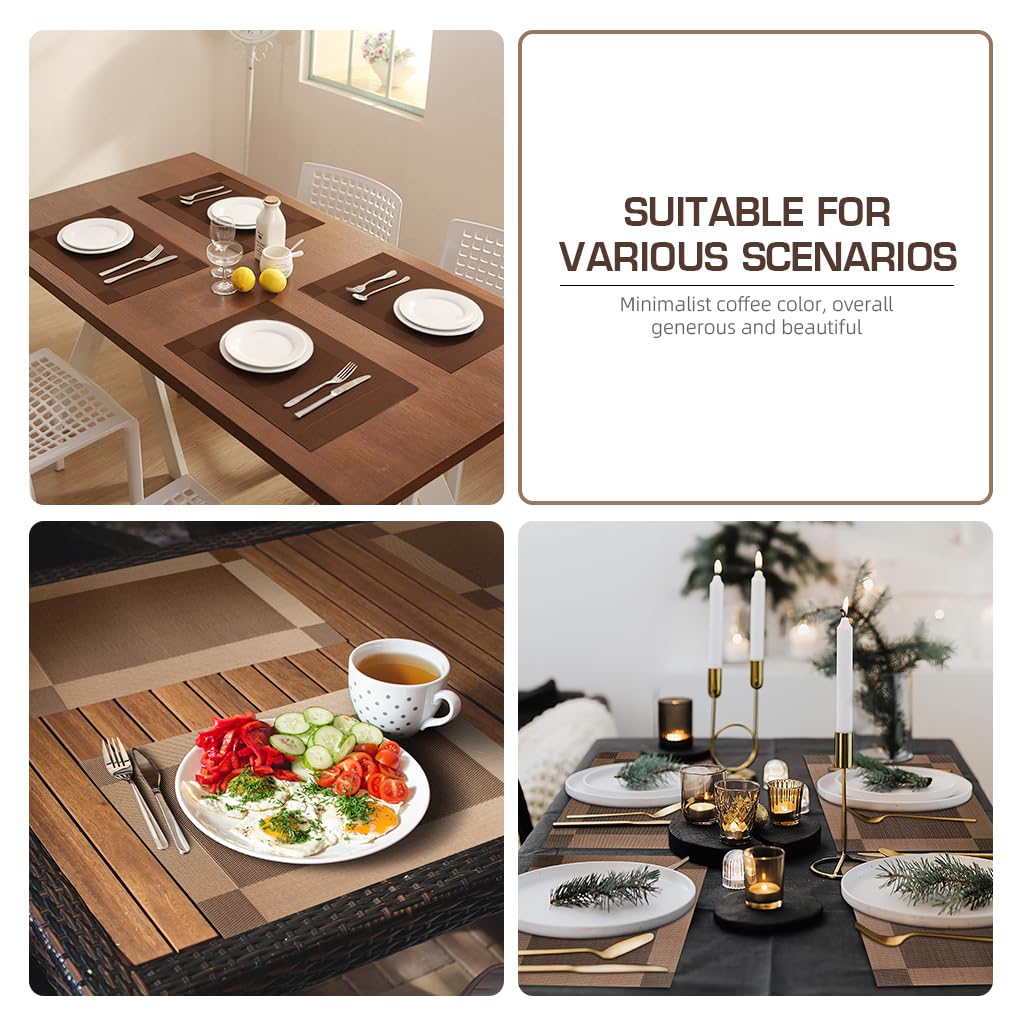 HASTHIP 6Pcs Dining Table Placemats PVC Insulation Dining Placemats Coffee Minimalism Embossing Waterproof Dining Placemats, 17.7x11.8cm