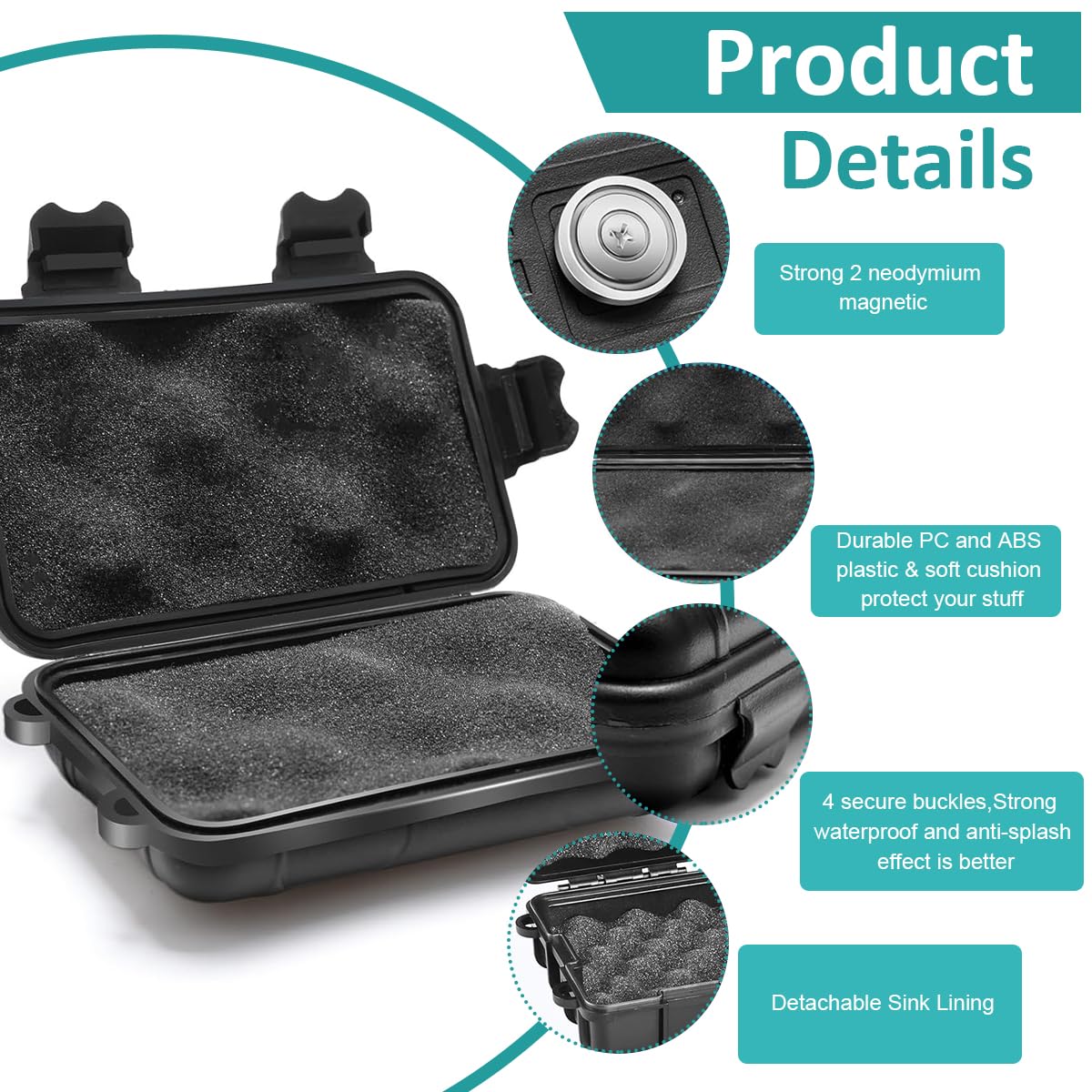 Serplex Magnetic Storage Box Dual Magnet Design Waterproof Magnetic Keys Storage Box with Snap Buckles Portable Outdoor Small Magnetic Stroage Box for Keys, Accessories, Tools, 12x7x4cm