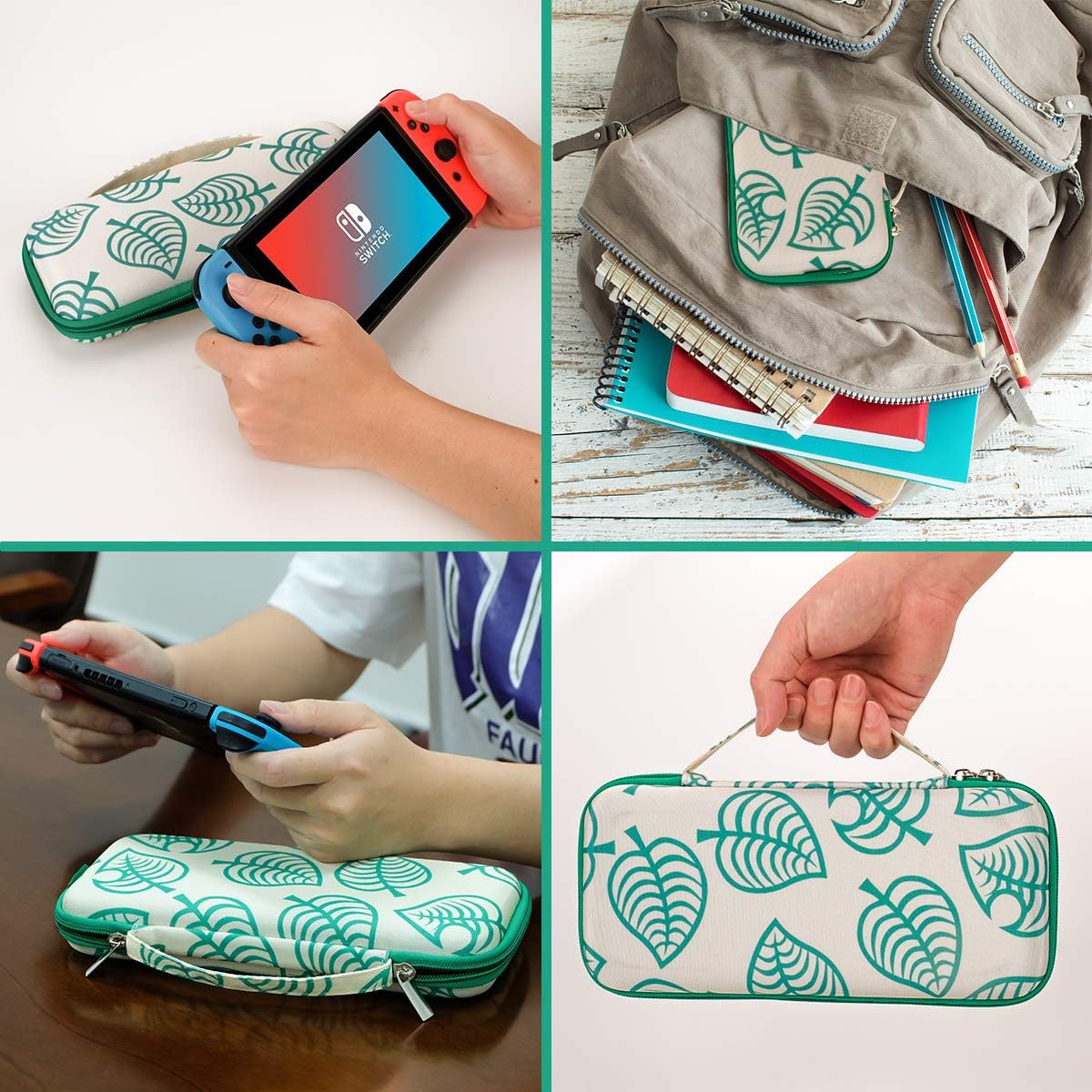 ZORBES Carrying Case for Nintendo Switch, Protective Hard Shell Travel Case Cover, Leaf Crossing Hardshell Switch Carry Cases with 10 Game Card Slots Thumb Grips Hand Strap for Switch Console and Accessories