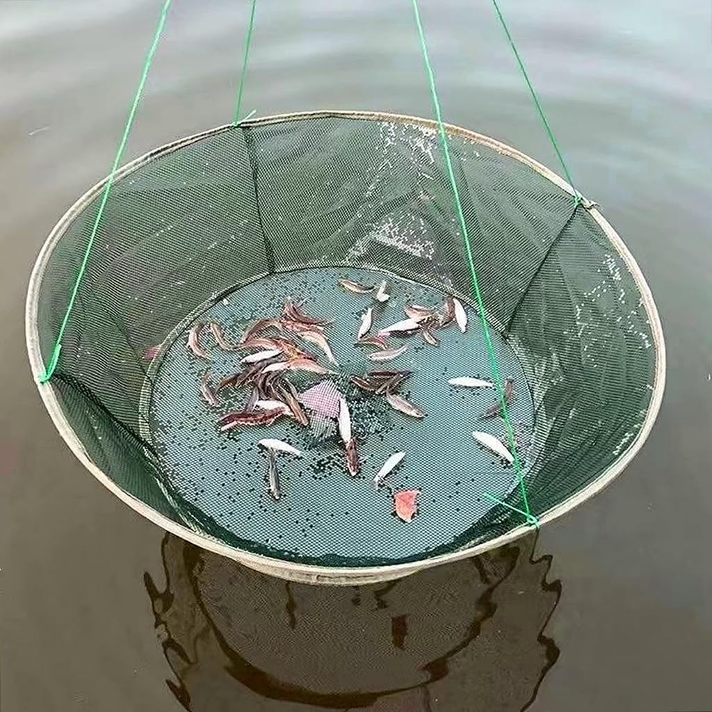Proberos Foldable Fishing Net, 39 Inches Wide Open Hand Casting Cage Crab Net, Fishing Basket, Sturdy Nylon Mesh Fishing Net for Shrimps, Crab, Lobsters, Fishes