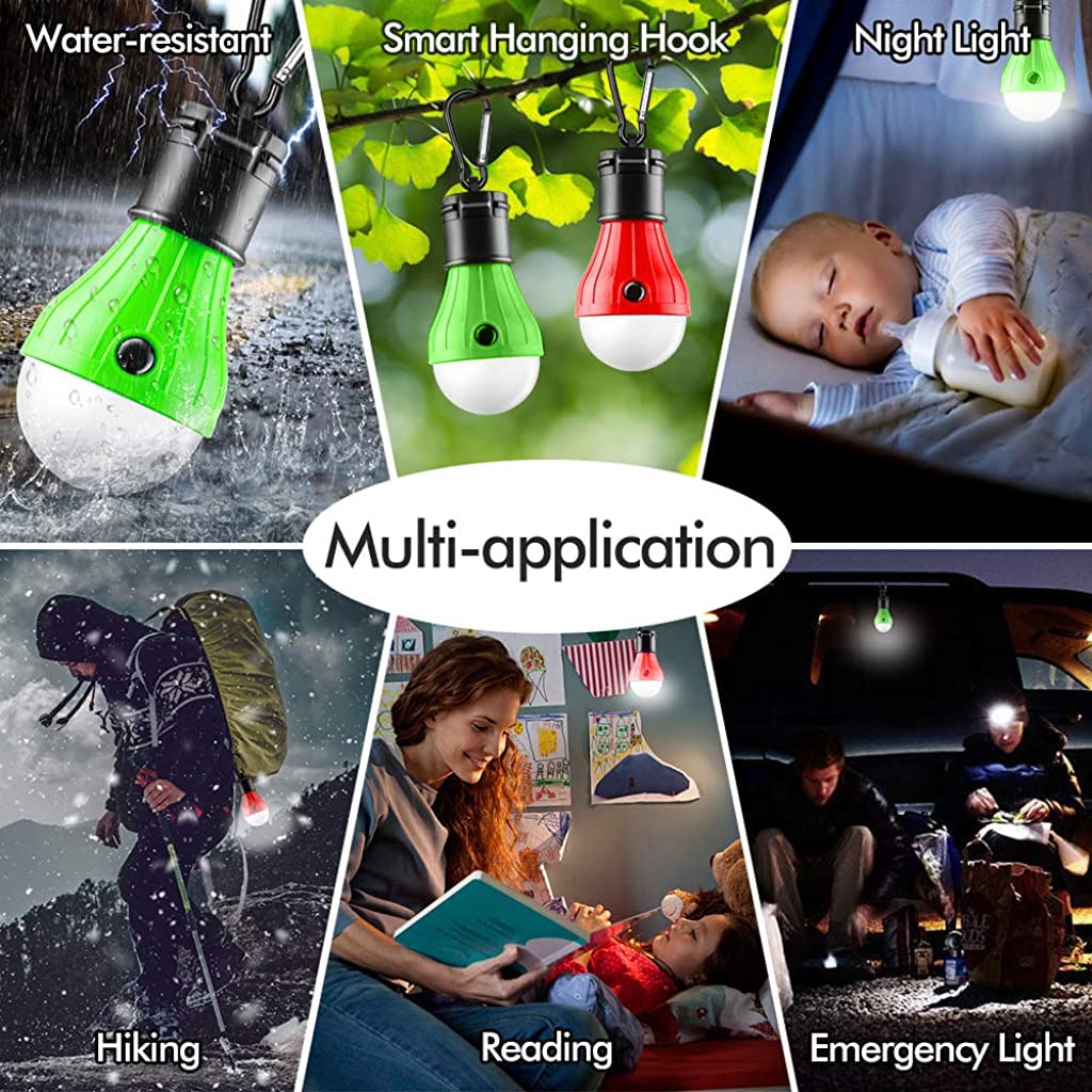 Proberos 2pack Camp Light with Carabiner, Battery LED Light Portable Lamp Emergency Lights for Camping Hiking Outdoor Home, Battery Powered(Battery Not Included)