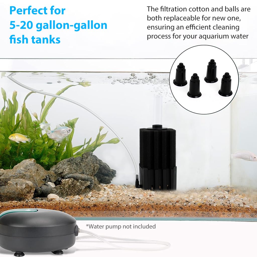 Qpets Aquarium Water Filter Fish Tank Internal Filter Oxygen Generator Biochemical Filtration Cotton Panel Water Filter, with Built in Filtration Ball Quiet Aquarium Water Filter