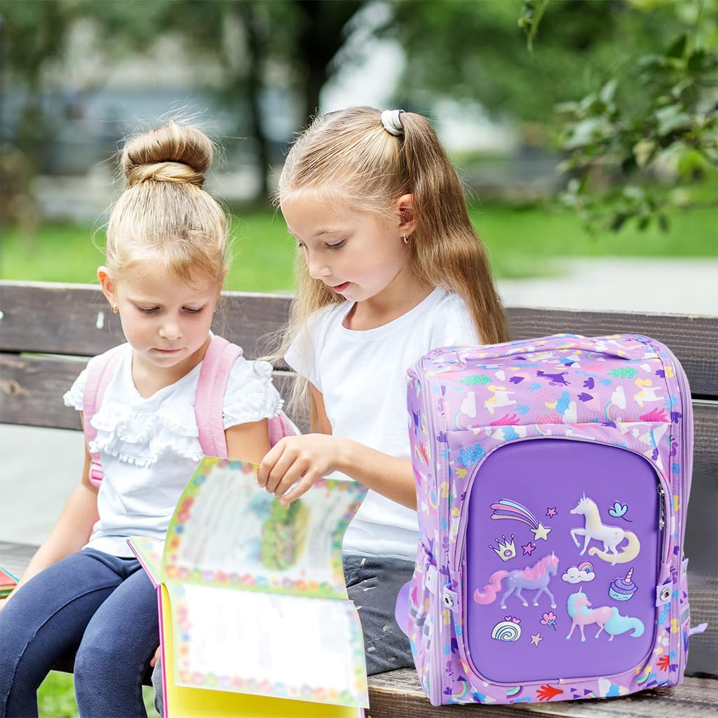 PALAY Girls School Backpack Unicorn Cartoon Backpack Primary Bookbag Girls Backpack for School, Travel, Camping, Waterproof Burden-relief Backpack School Gift for Kids 6-12 Years Old