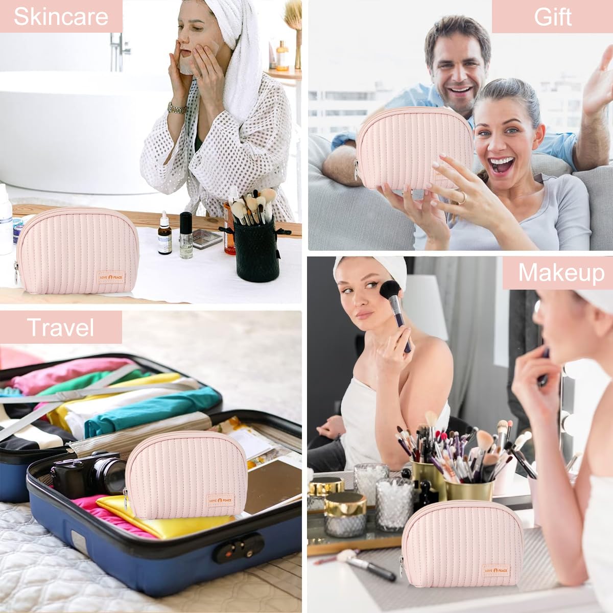 MAYCREATE Cute Makeup Bag, Small Cosmetic Bags for Women, PU Leather Waterproof Mini Make Up Bag Travel Essentials for Women, Portable Small Makeup Cosmetic Pouch