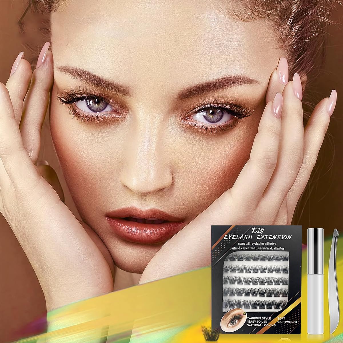 MAYCREATE False Eyelashes for Women, DIY Eyelash Extension Kit, 45pcs 10-16mm 5 Sizes Cluster Lash, Natural Curl Individual Wispy Eye Lashes Set with Glue and Tweezer - Quick & Easy Use