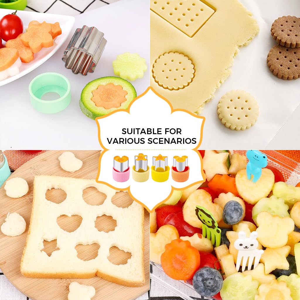 HASTHIP 24Pcs Cookie Cutter Shapes Set with Fruit Fork Stainless Steel Press Fruit Cutter Shapes Cookie Cutter Shapes Cartoon Biscuit Mold Easter Biscuit Mold DIY Baking Essentials Supplies