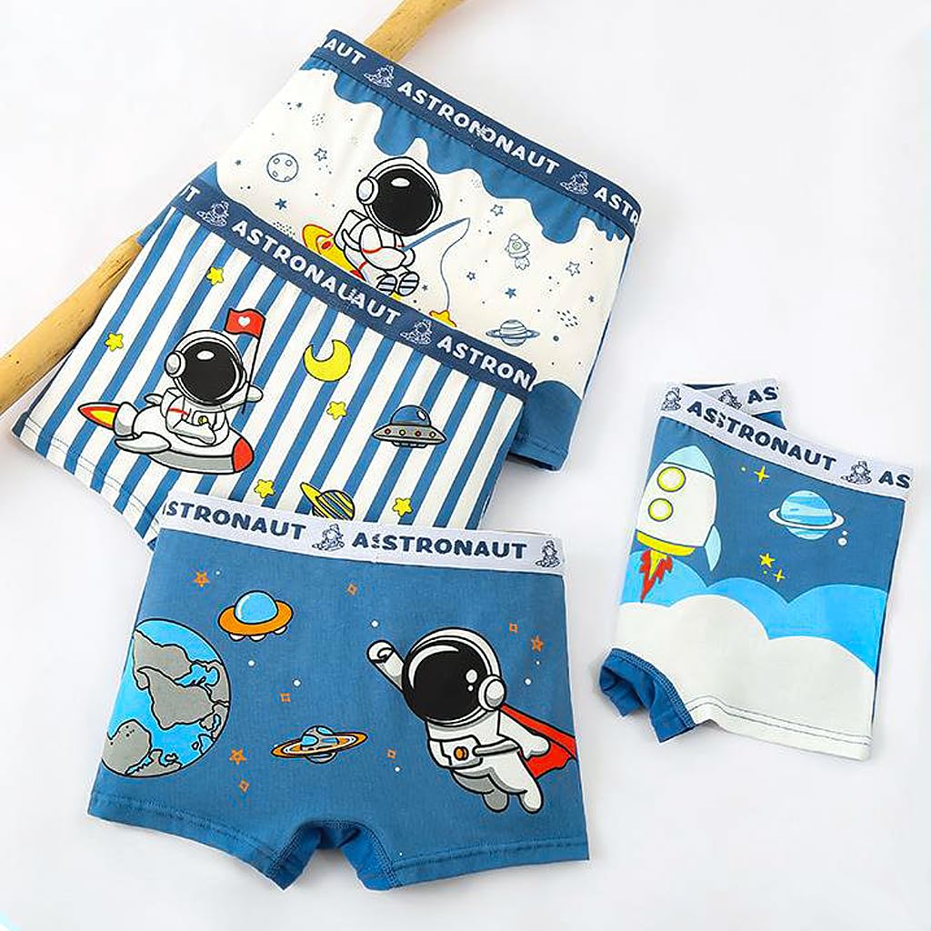 PALAY 4 Pack Boys Underwear Kids Cotton Boxer Briefs Astronaut Training Boyshorts for Toddler Size 3-12 Years, M