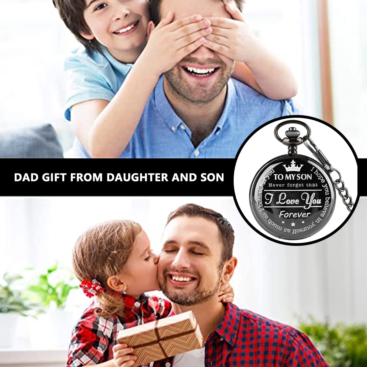 HASTHIP Pocket Watch for Men Boys Gift for Son, Personalized Engraved Alloy Pocket Watches with Chain, to My Son I Love You Birthday Graduation Gifts Quartz Watch - Black