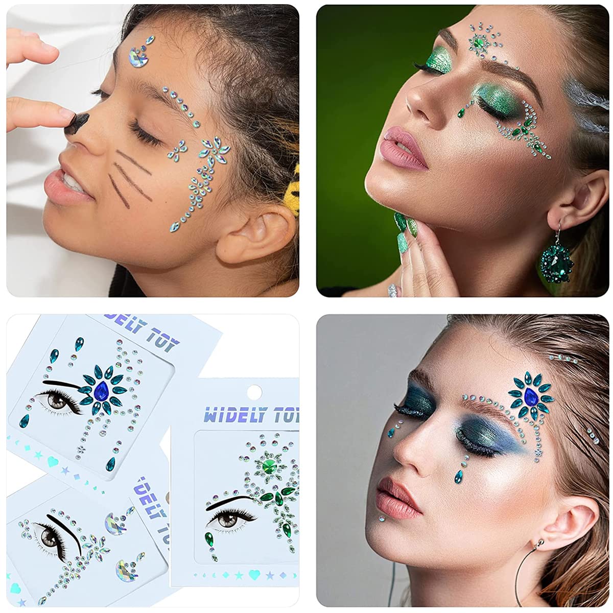 MAYCREATE Rhinestone Face Decoration Jewelry Sticker Peacock Princess Makeup Sticker for Makeup Artist Body Art Rhinestone Face Sticker Acrylic Gem Stones Stickers for Makeup, Festival, Perform