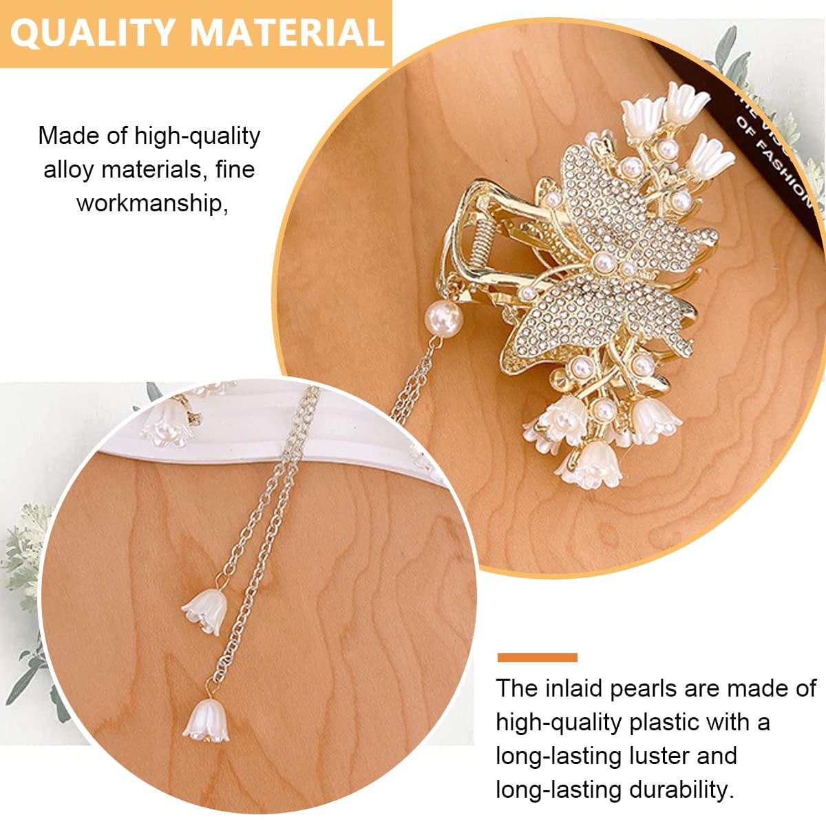 PALAY Pearl Hair Claw Clips for Women Tassel Butterfly Large Hair Clip Clutchers for Hair Golden Alloy Hair Styling Jaw Clips Bun Hair Accessories Gift