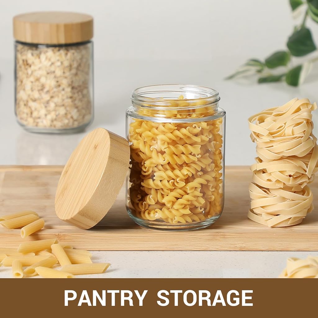 HASTHIP® 16Oz Airtight Glass Jar with Wooden Lid, Kitchen Seasoning Jar Fashion Clear Mason Jars Food Containers Food Storage Glass Bottles for Coffee Beans, Seasoning, Condiment