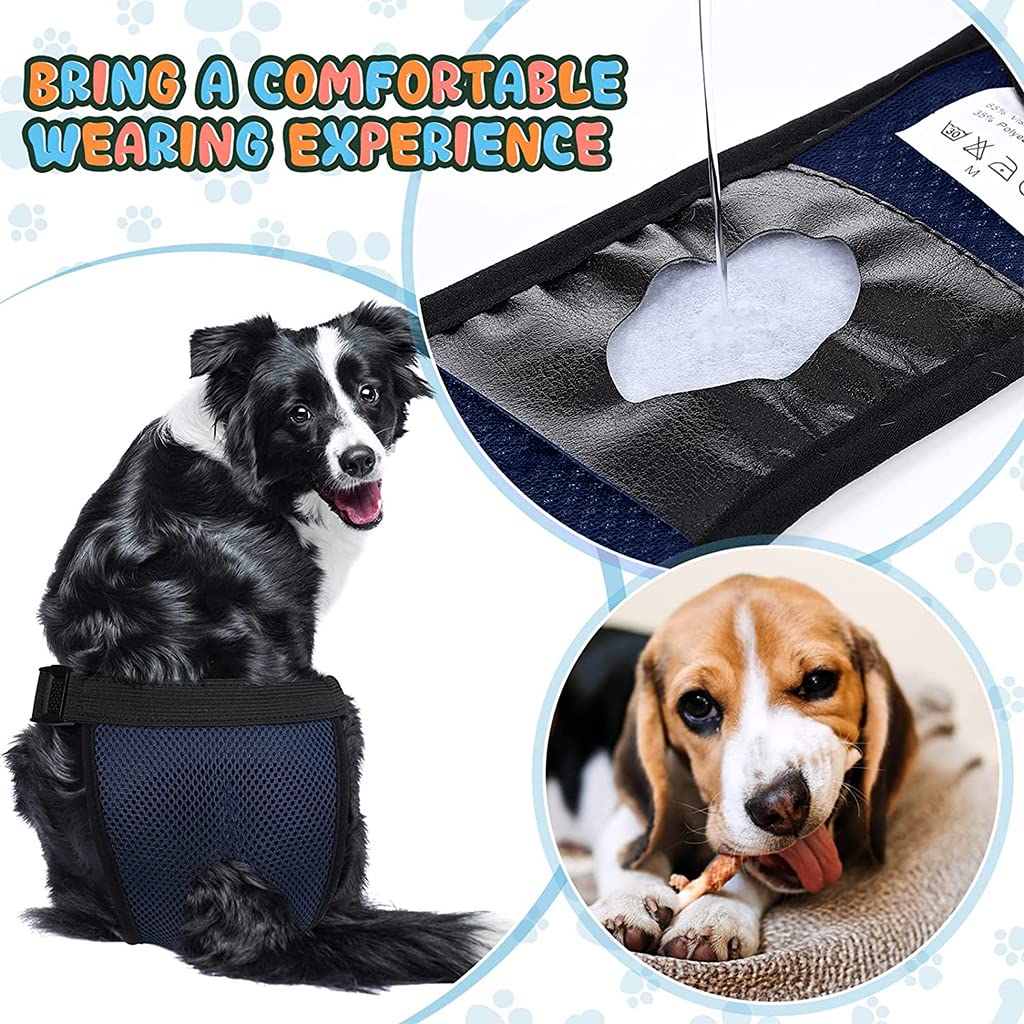 Qpets Female Dog Use Breathable Reusable Female Dogs Diapers with 3 Absorbption Cotton Pad Comfort Reusable Doggy Diapers for Female Dog, Puppy(Blue, XL, Recommended Waist 16''-21'')