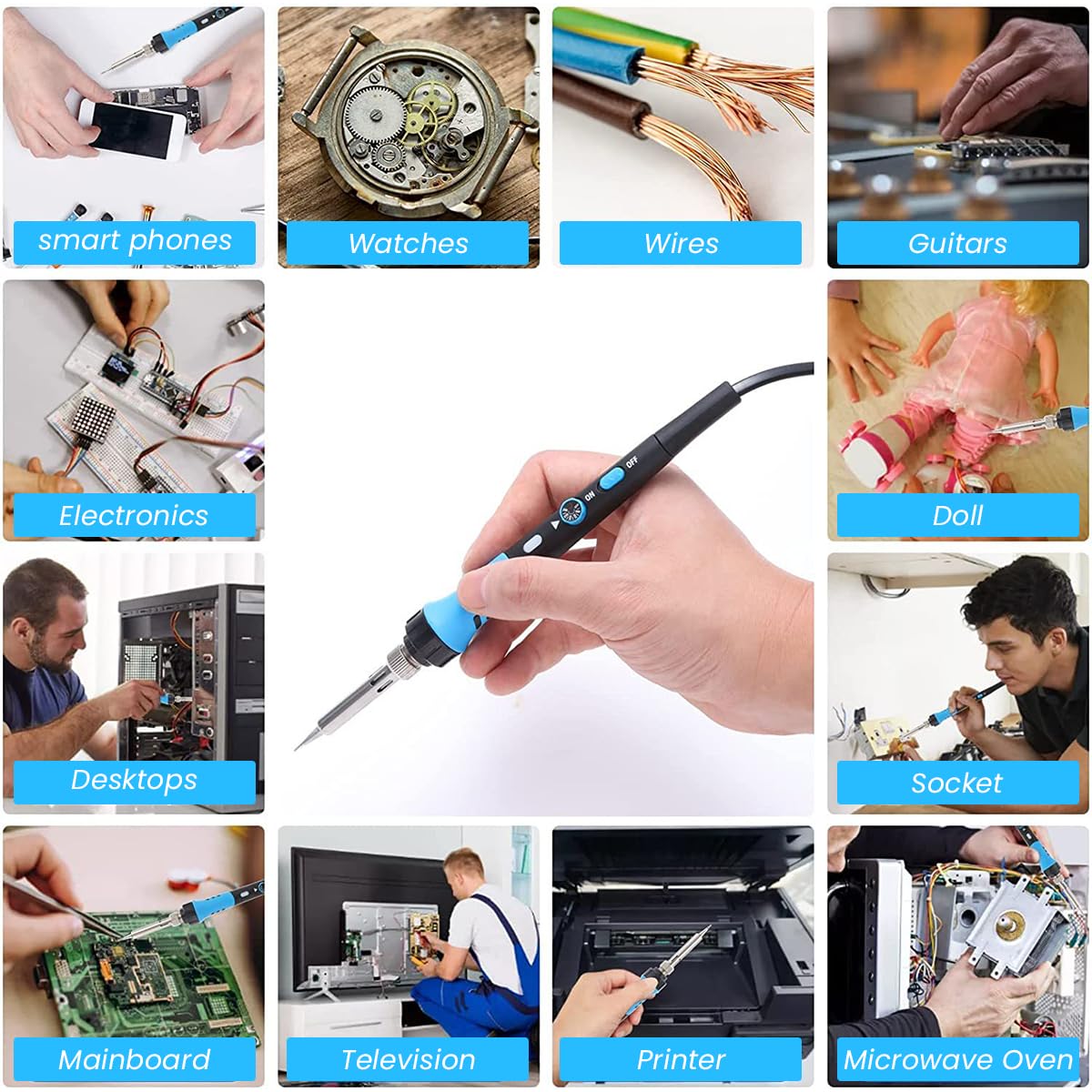 Serplex Soldering Iron Kit with On/Off Switch, Adjustable Temperature 200 to 450°C, Electric Soldering Kit Set Soldering Iron Tool Set with 5 Tips for Electronics Repairing, DIY Electronics Assemble