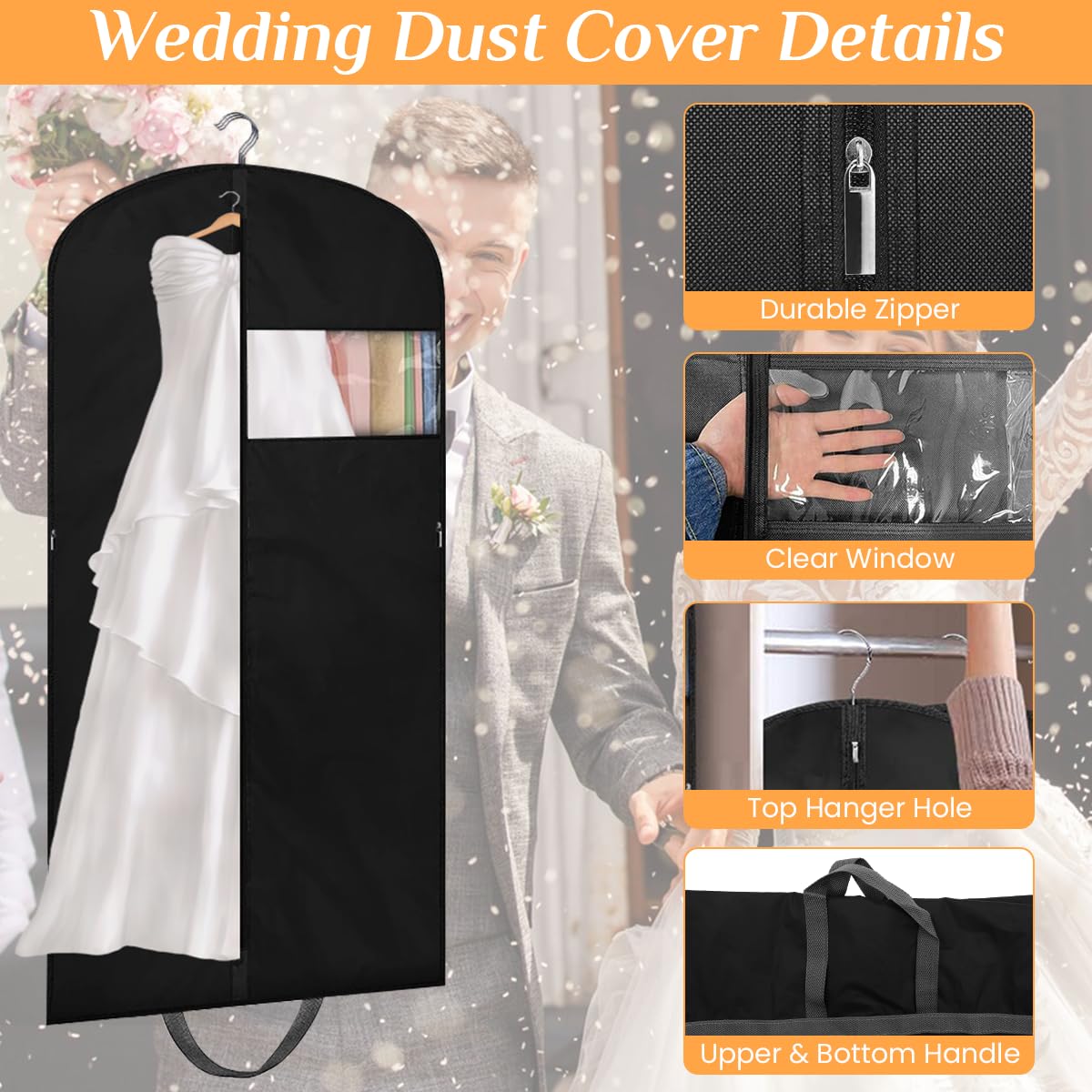 HASTHIP Wedding Dress Dustproof Cover 1.8m Long Protective Cover Portable Garment Bag Dustproof Cover for Dress, Wedding Dress, Evening Dress Wardrobe Hanging Dustproof Cover