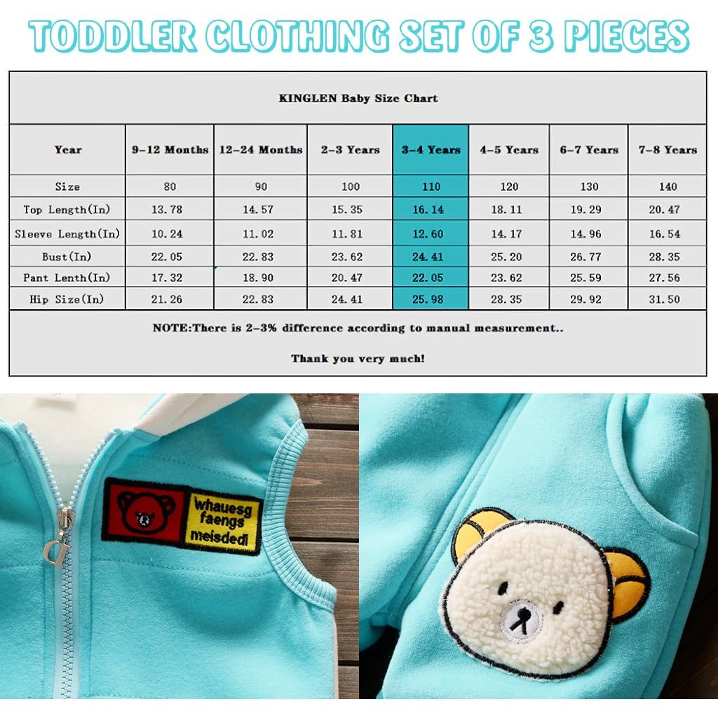 ZIBUYU Kids Winter Clothes for Boys, Girls Kids Sweatshirt Soft Toddler Clothing Set for Kids Sleeveless Jacket, Hoodie, Pants Toddler Winter Dress Set of 3 Pieces, 110cm (3-4 Years Old)