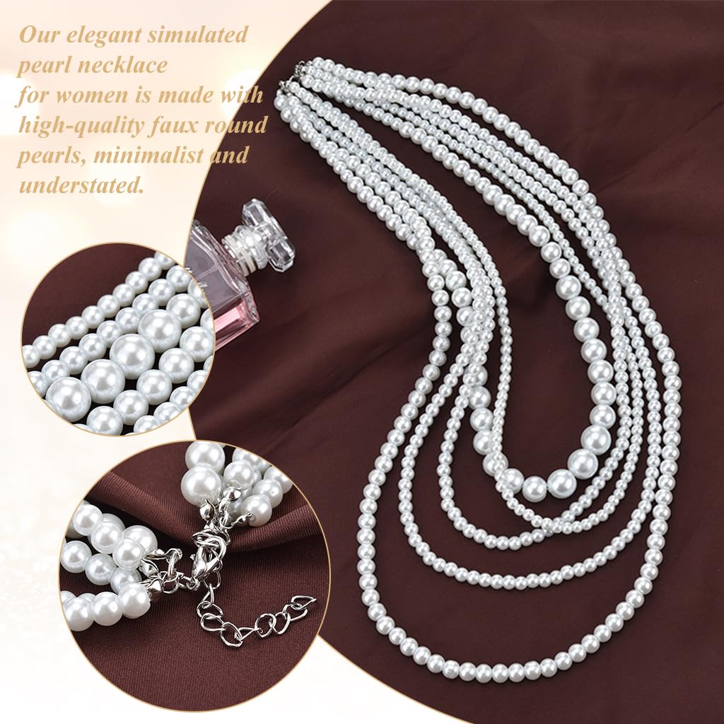 SANNIDHI Multilayer Pearl Necklack for Women Sweater Pearl Necklace Luxury Elegant Heavy Duty Pearl Necklace Long Layerd Faux Pearl Necklaces