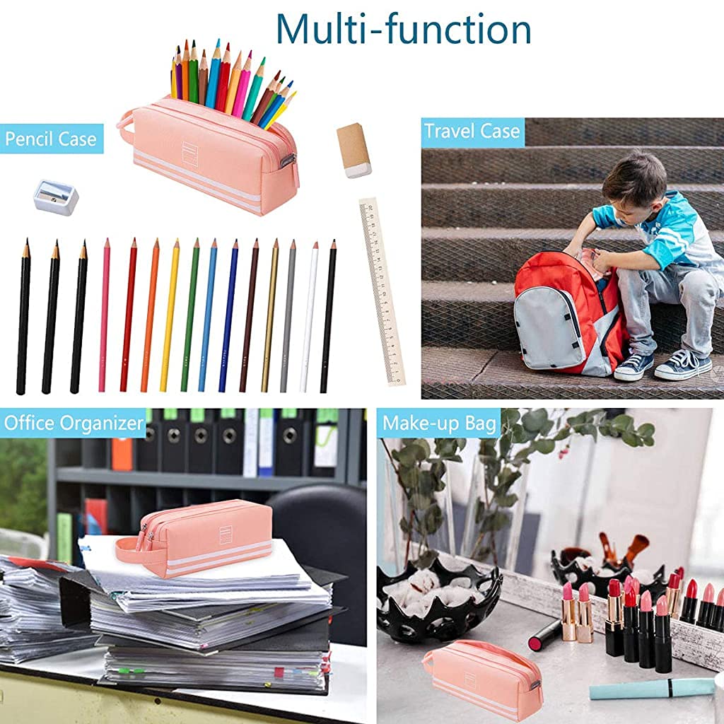 HASTHIP Large Pencil Pouch with Compartments Pencil Box for Girls Teenage Big Capacity Pen Case Stationery Storage Cosmetic Make up Bag Pouch (Dark Blue)