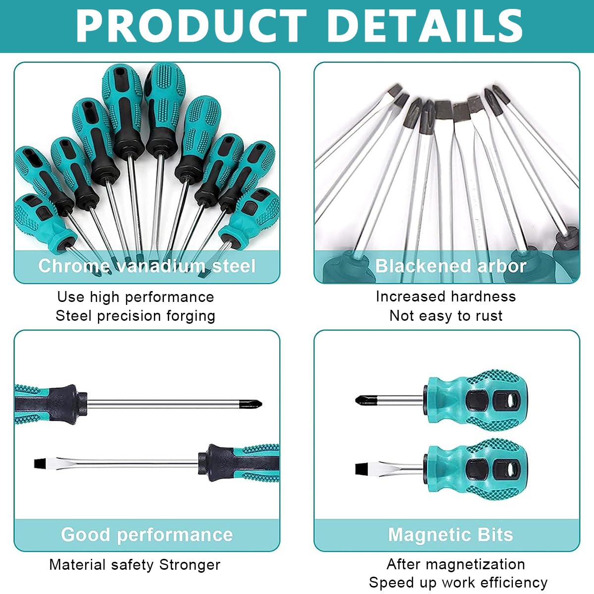 Serplex 10Pcs Screwdriver Set, Heavy Duty Magnetic Screwdriver With 5 Flat & 5 Cross Head Screwdriver, Durable Screwdriver Hand Tools Set With Tool Box (5 Size), Blue