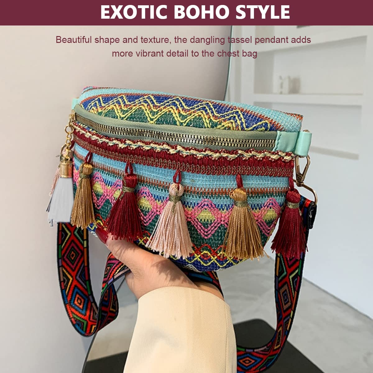 PALAY Chest Bag for Women Adjustable Waist Bag for Women Exotic Boho Crossbody Shoulder Bag Tassel Design Chest Bag for Women Travel Bag