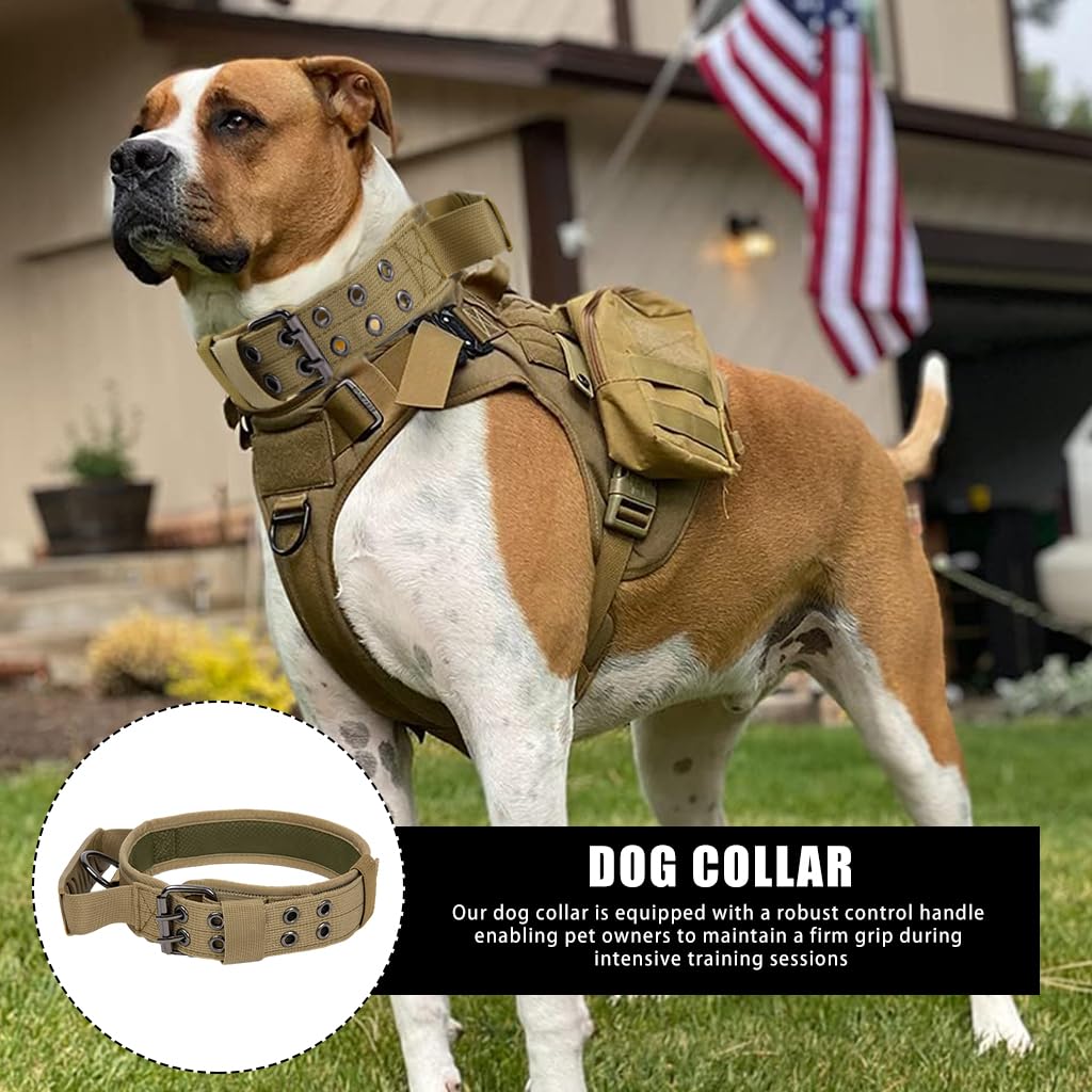 Qpets Dog Collar Nylon Tactical Dog Collar with D Ring & Handle Adjustable Dog Collar with Reflective Safety Strip Dog Training Collar for Medium Large Dogs(XL, 20''-25.5'')