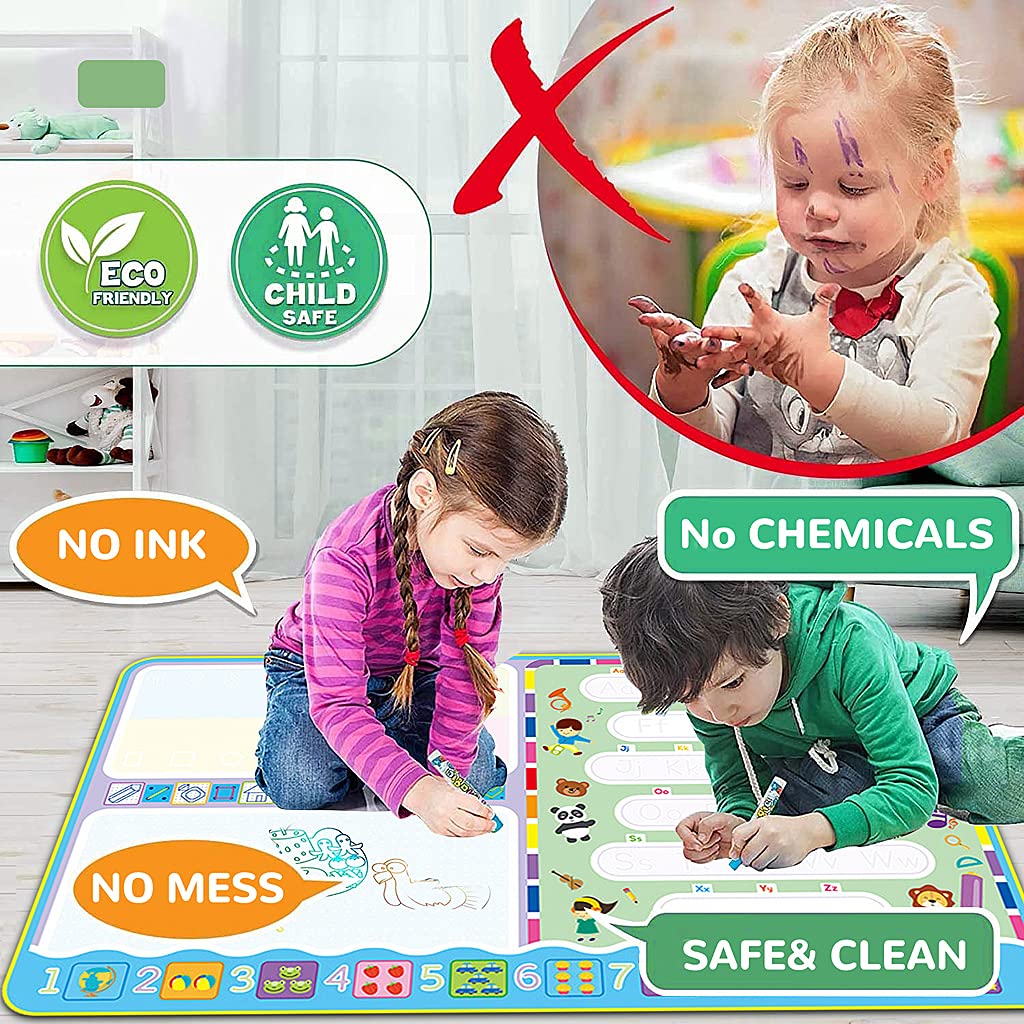 PATPAT Water Doodle Mat - Aqua Doodle, Toddler Aqua Drawing Activity, Large Mat 120 x 70cm, No Mess Art Water Coloring Drawing Pad Games Educational Toys for Boys & Girls Age 2-13 Year Old