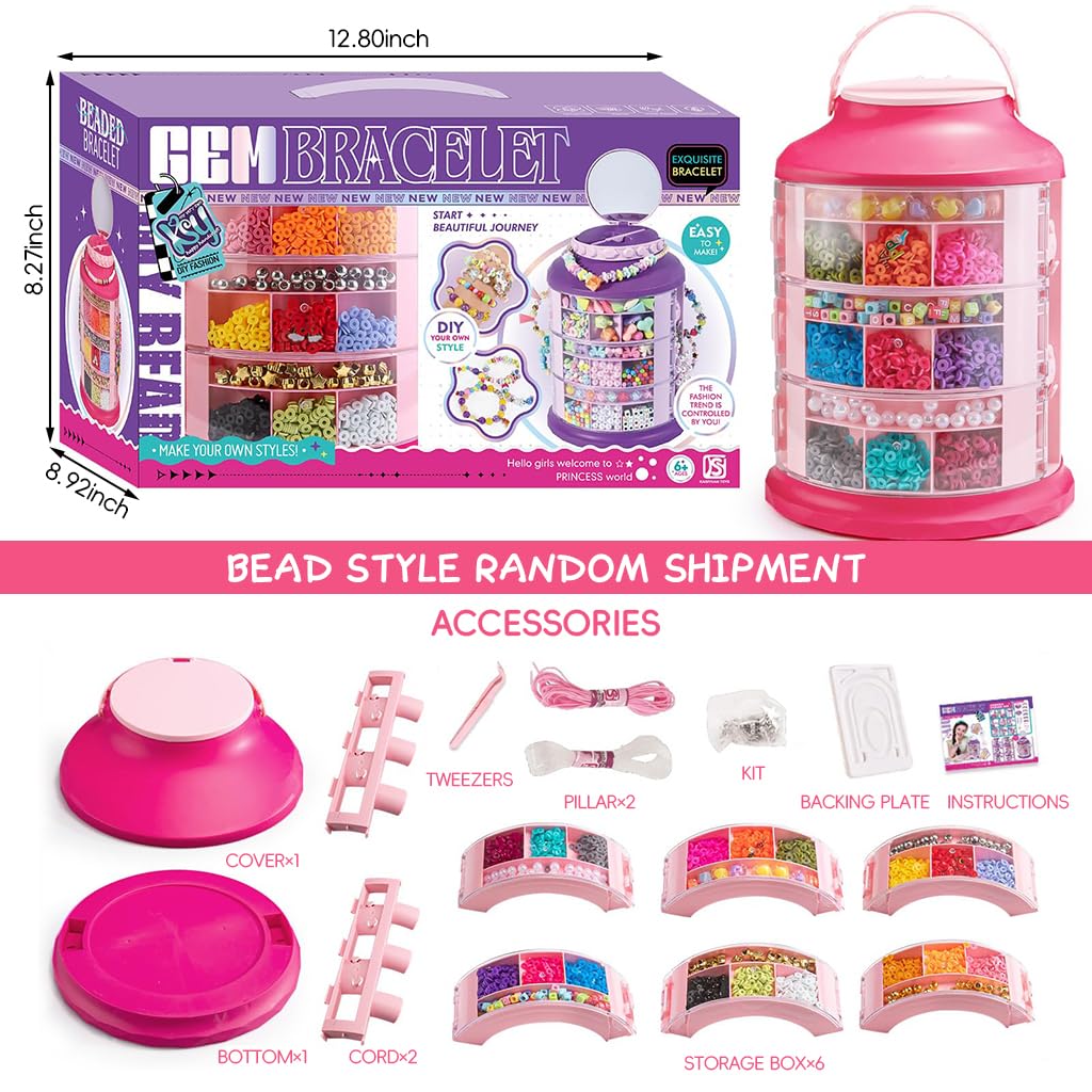 PATPAT DIY Bracelet Making Kit for Girls, Kids DIY Jewelry Making Kit Beads with Storage Case DIY Friendship Jewelry Box Craft Bracelet Making Kit Christmas Gift Birthday Gift for Girls Age 6+