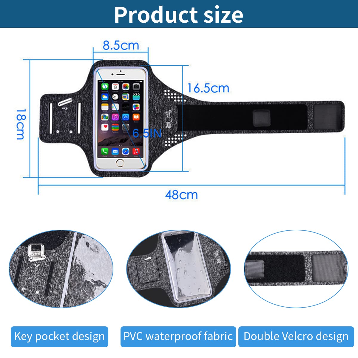 ZIBUYU Phone Armband for Running Anti-Slip Phone Holder for Exercise Armband for 7 inch Mobile PVC Screen Cover Waterproof Phone Holder Earphone Cable Elastic Arm Band for Running, Jogging