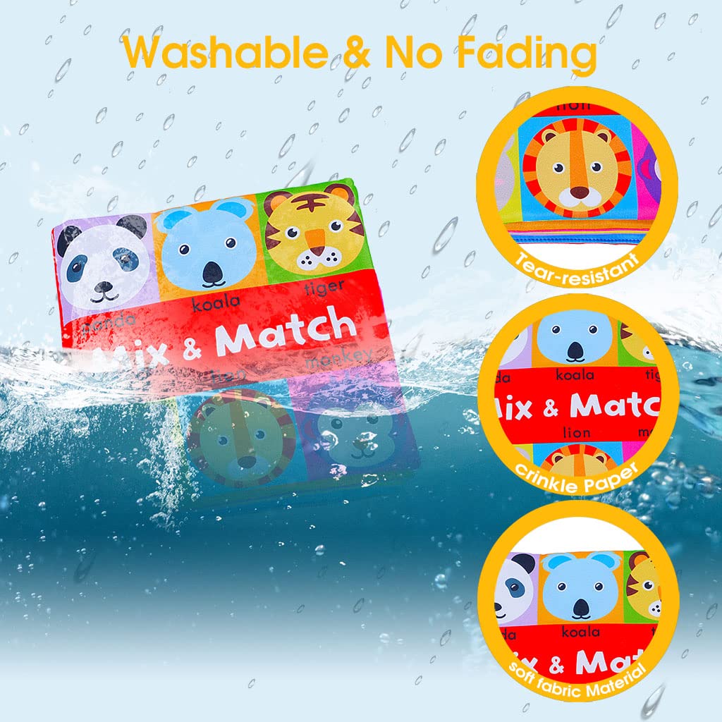 PATPAT Cloth Book for Babies,Cartoon Animal Figurature Cloth Book Early Education Toys for Toddler Mix& Match Animal Face Cloth Book for Baby Intelligence Development,18x18cm