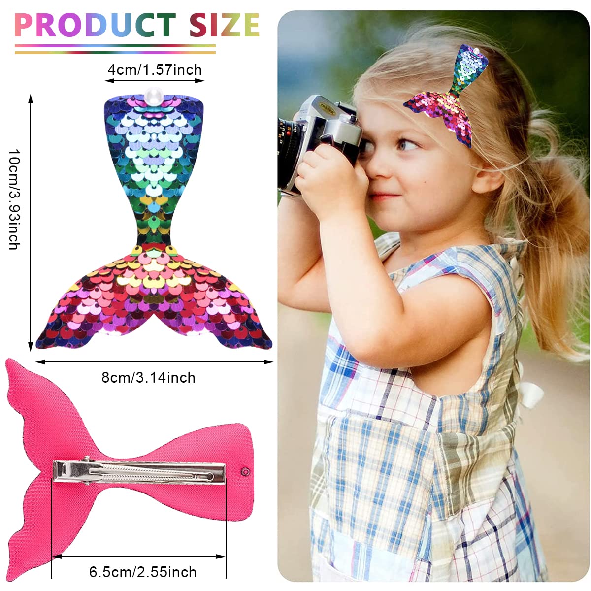 PALAY 8pcs Mermaid Hair Clip for Girls, Mermaid Sequin Hairpins with Pearl Hair Accessories for Women Girls Styling Tools Party