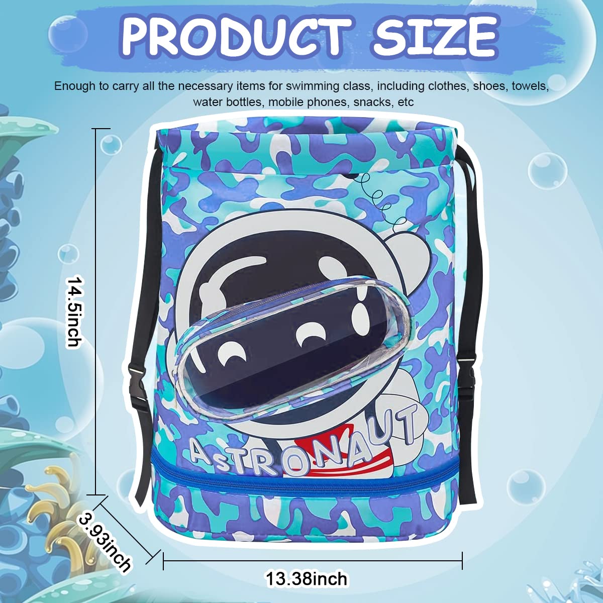 PALAY Swimming Bag for Kids Cartoon Print Shoulder Bag for Kids Large Capacity Backpack for Boys Girls Wet Dry Separation Beach Bag Storage Bag for Clothes, Swimming Goggles