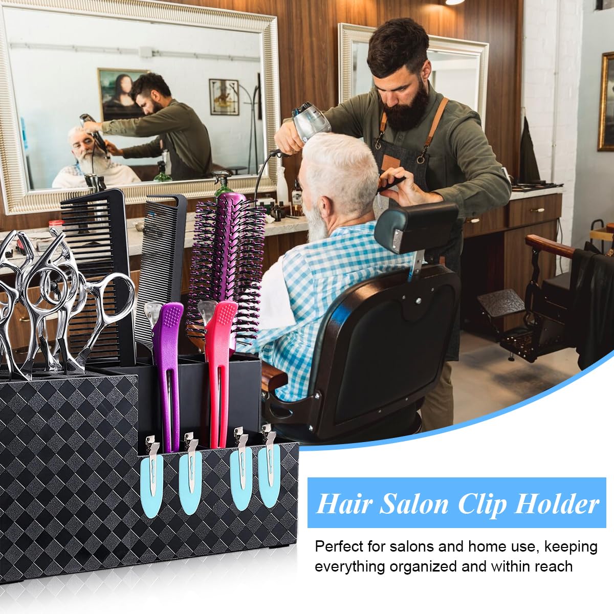 MAYCREATE Scissor Holder Barber Shear Holder Box, Hair Salon Barber Supplies Acessories Tool Station Desk Organizer Case, Combs Clips Stand Holder Storage for Hairstyling Combs Clips Brushes, B