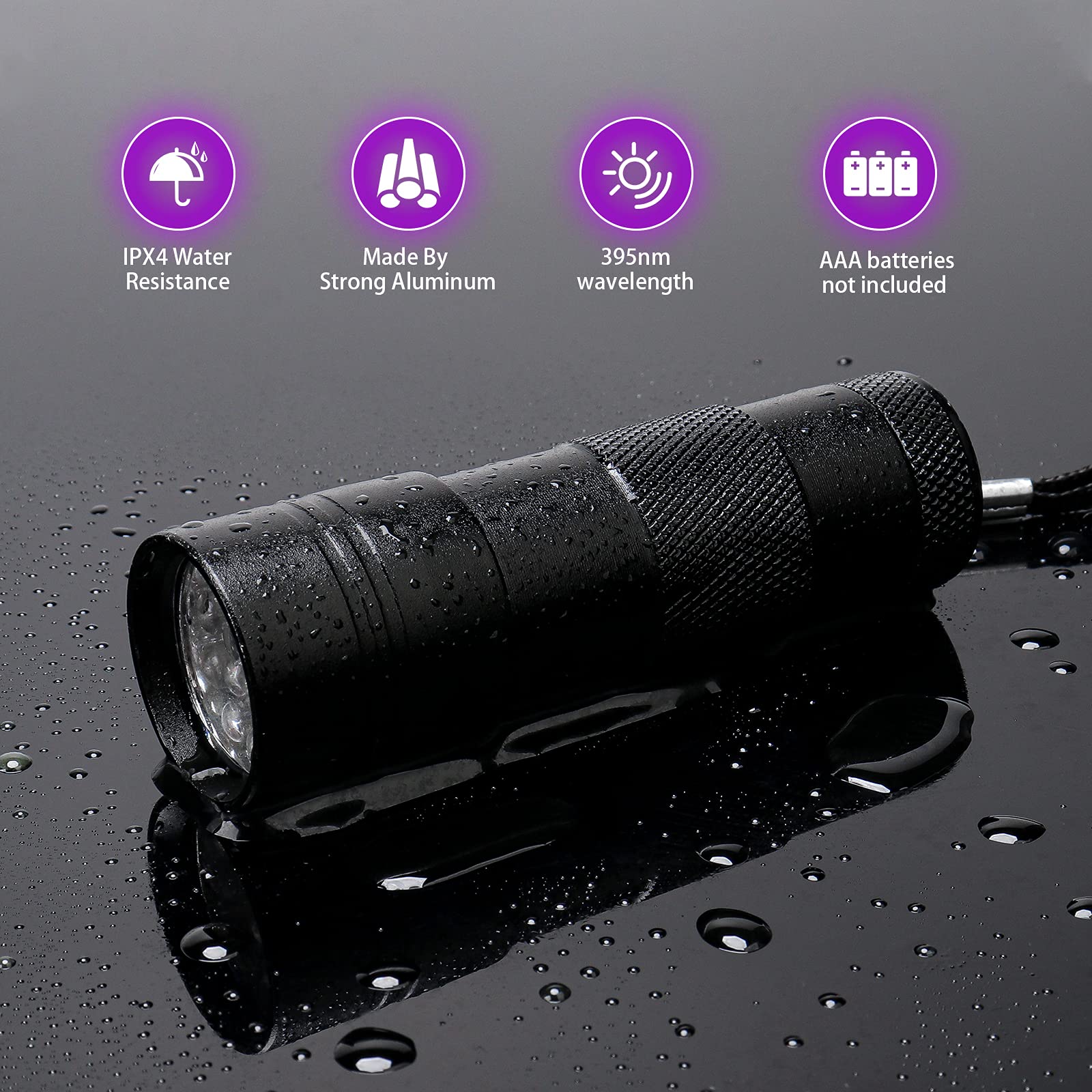 Qpets 395NM UV Light Torch 12 LED UV Portable Flashlight Jade Appraisal Light Detector Lamp, Also Used for Leak, Pet Urine, Bed Bug, Scorpion, Hotel Inspection, Dry Stain