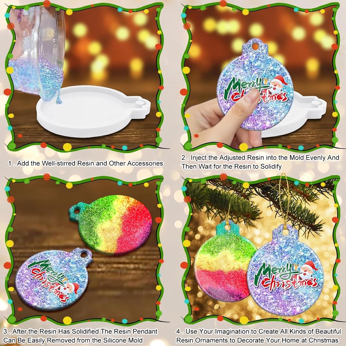 HASTHIP DIY Christmas Tree Hanging Ornament Resin Mold Set of 6pcs 2.75