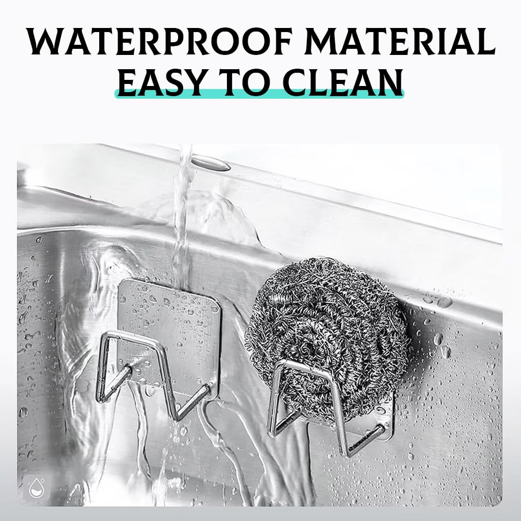 HASTHIP 2Pcs Self Adhesive Sponge Holder Sink Caddy for Kitchen Sink, 304 Stainless Steel Scrubber Hanger Caddy Accessories for Kitchen Accessories, Sliver