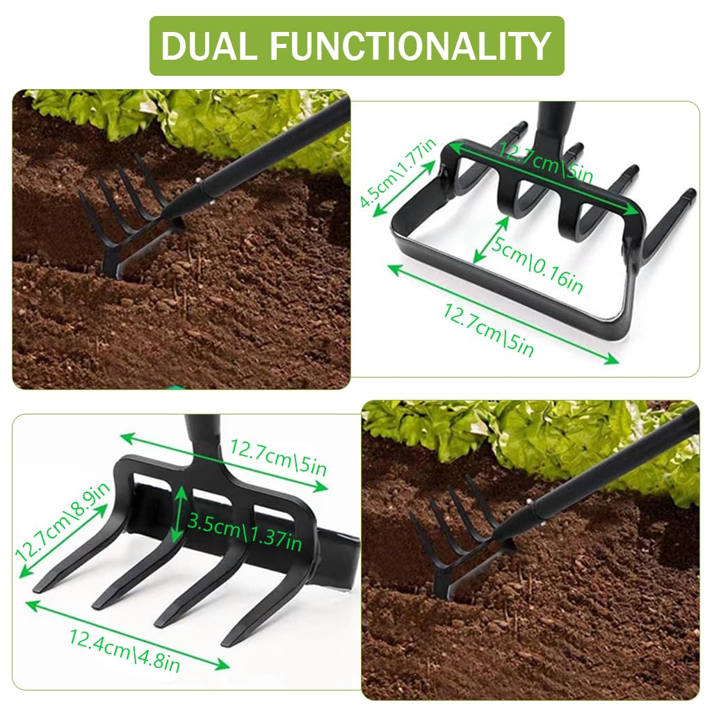 HASTHIP 77-165CM Rake for Gardening, Stainless Steel Telescopic Garden Rake for Quick Clean Up of Lawn and Yard, Adjustable Rake Claws Spacing Garden Broom with Long Handle for Clean Leaves