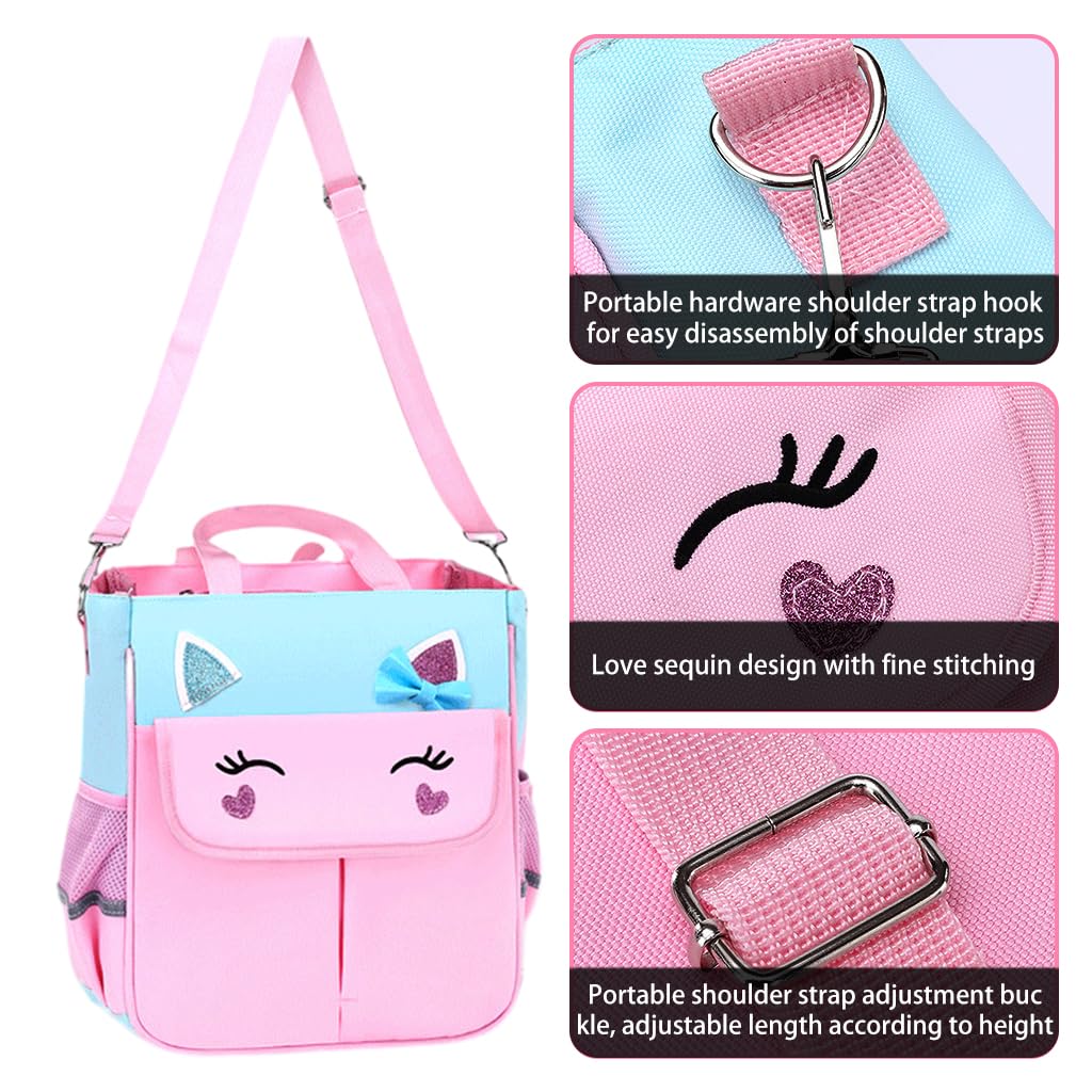 PALAY Girls School Bag 2 in 1 Book Bag Handbag with Shoulder Belt Pink Unicorn Book Bag for Schoolgirls Book Tote Bag Large Crossbody Book Bag School Gift Daily Item Handbag for Girls 6-12 Years Old