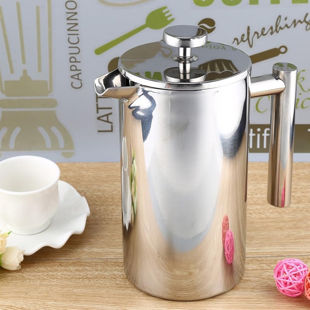 HASTHIP® French Press Coffee Maker 800ML Double Insulated 304 Stainless Steel with 4 Level Premium Filtration System Rust-Free Dishwasher Safe 3 PCS