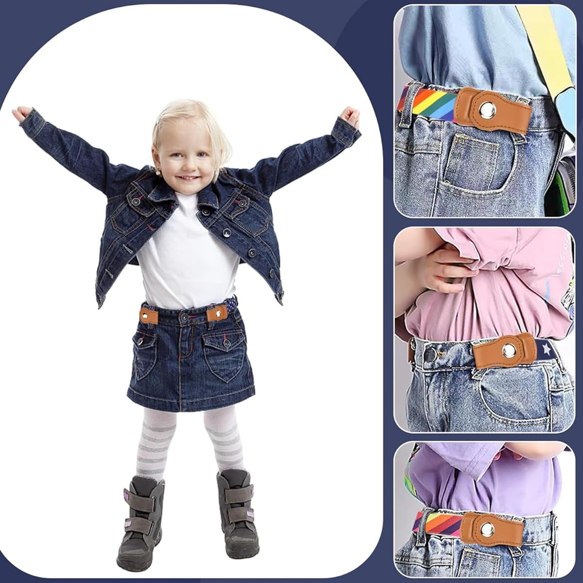 SNOWIE SOFT 2Pcs Kids Adjustable Waist Belt Buckle Free Webbing Nylon Stretchy Jeans Belt with Snap Button Closure Buckle Free Fashion Print Waist Belt for Boys and Girls