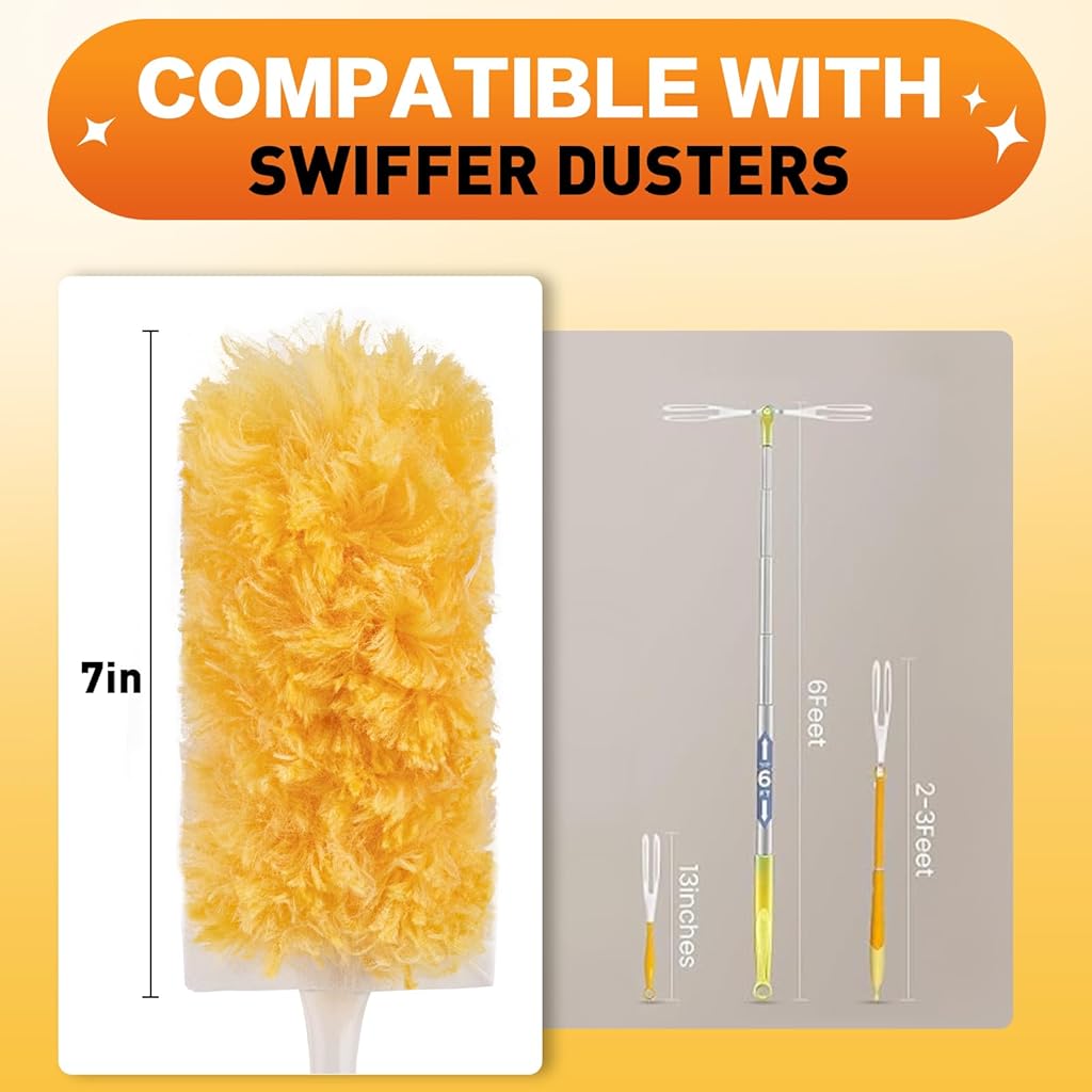 HASTHIP® Double-Sided Microfiber Duster with 20 Washable Refills, 2-in-1 Bendable Flexible & Short Handle, Reusable Dusting Tool with Anti Scratch Bendable Head for Home, Car, Office