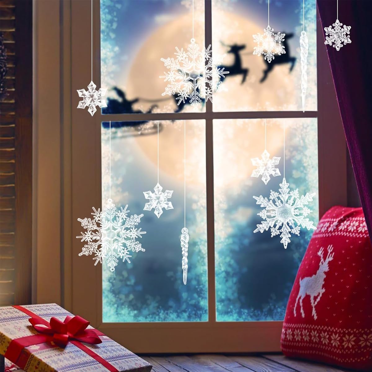 HASTHIP 35pcs Christmas Tree Hanging Ornament Small Crystal Acrylic Christmas Ornaments for Christmas Tree Transparent Snowflake Icicle Christmas Hanging Ornament