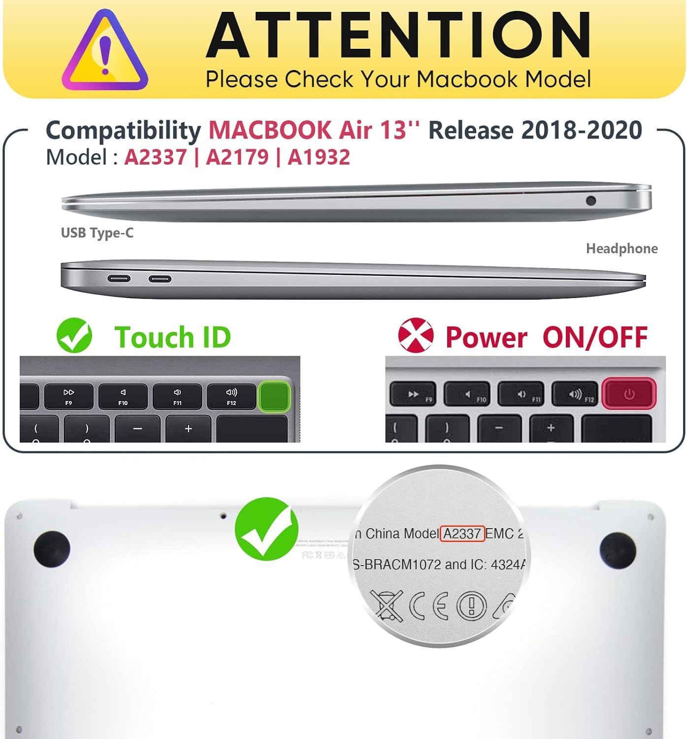ZORBES Laptop Case Laptop Cover 13.3 inch Compatible with MacBook Air M1 A1932/A2179/A2337 2020/2019/2018 Clear Hard Shell Cover with Riser Design Protective Case for MacBook Air Cover with Touch ID
