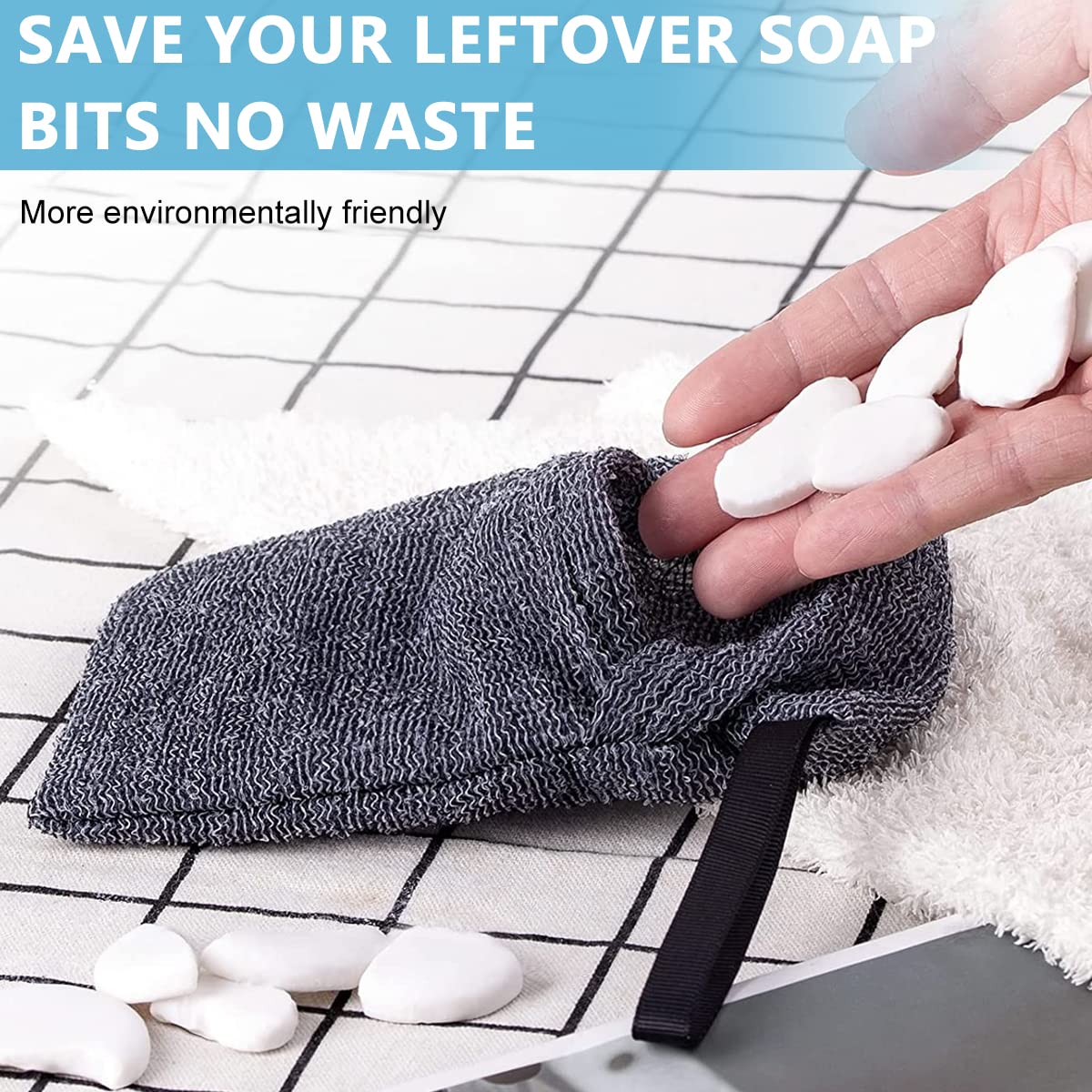 MAYCREATE 6Pack Soap Saver Bags and Soap Saver Pads, Body Scrubber Rough Sponge Exfoliator for Bath or Shower, Gray Mesh Bar Soap Foam Lather Pouch