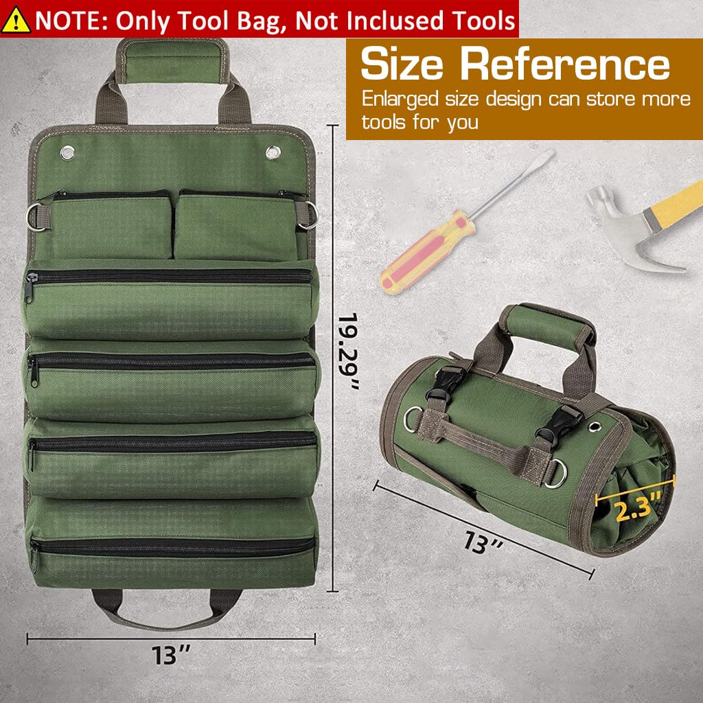 Serplex Tool Bag Tools Storage Bag Portable Roll Up Multi Compartment Tools Bag with Detachable Zipper Pouch, Tool Organizer Bag with Handle Tool Bag for Technicians, Mechanics(No Tools)