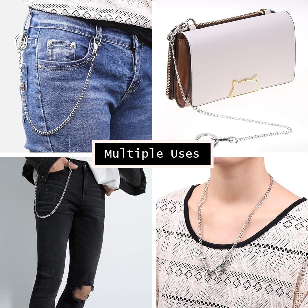 PALAY 3Pcs Pants Chains Waist Chain for Women Bag Straps for Sling Bag Stainless Steel Pocket Chain Belt Chain Bag Chain Strap for Wallet, Pants, Jeans, Goth Hip Chains Accessories for Women, Men