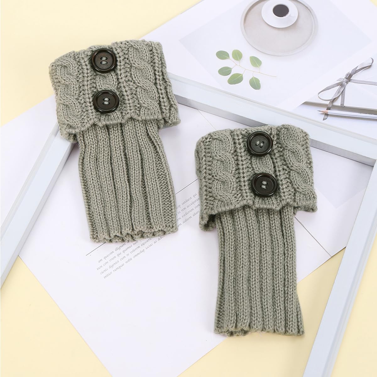 PALAY Winter Warm Boot Cuffs Short Leg Warmers for Women, Stretchy Crochet Knitted Boot Topper Socks, Fashion Leg Cuff for Girls - 1 Pair, Grey