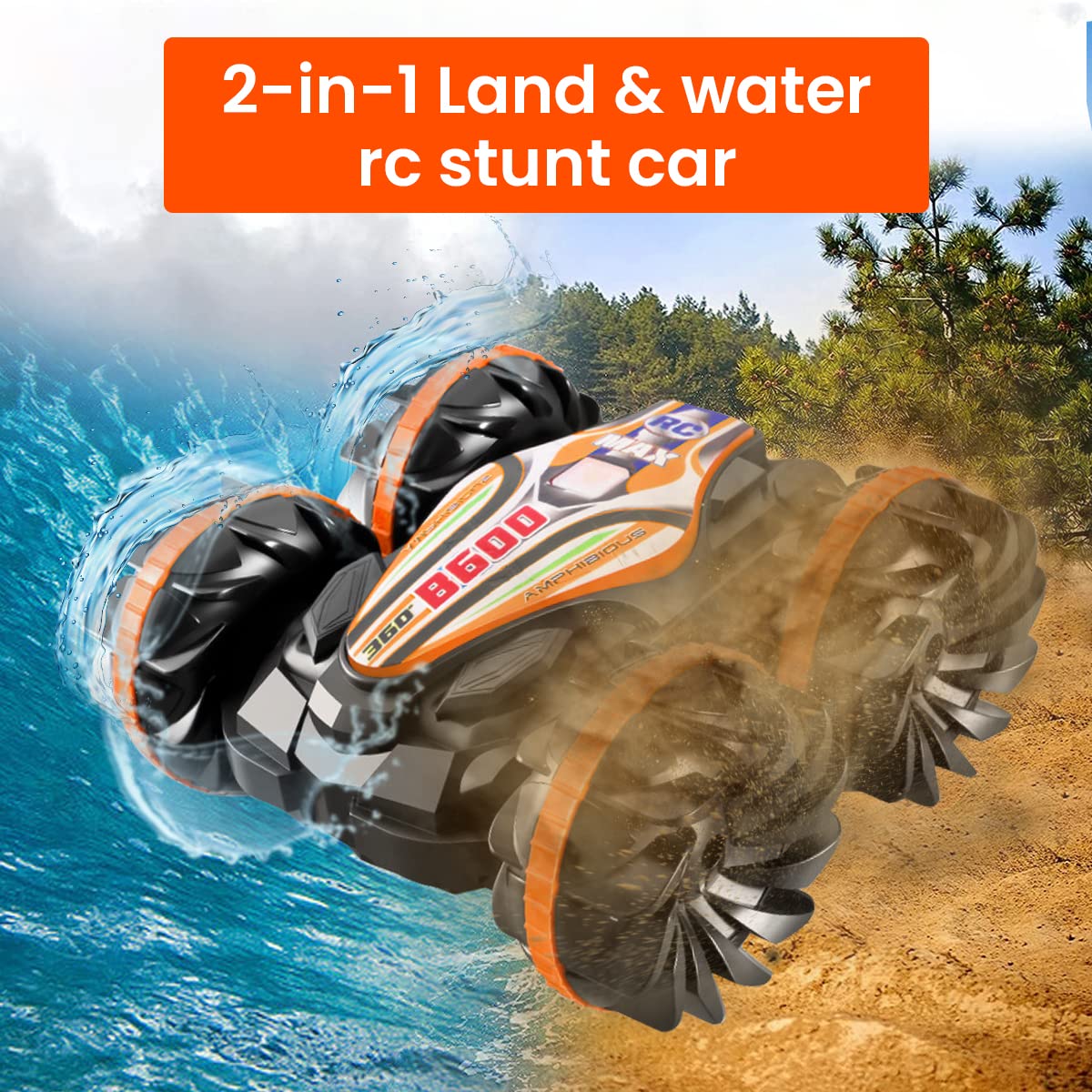 PATPAT Remote Control Car for Kids, 2.4Ghz Wireless Remote Land Water 2 in 1 Rc Stunt Car Toy, 360° Rotatable Multifunction Waterproof Remote Vehicle Gifts for Boys and Girls (Red)