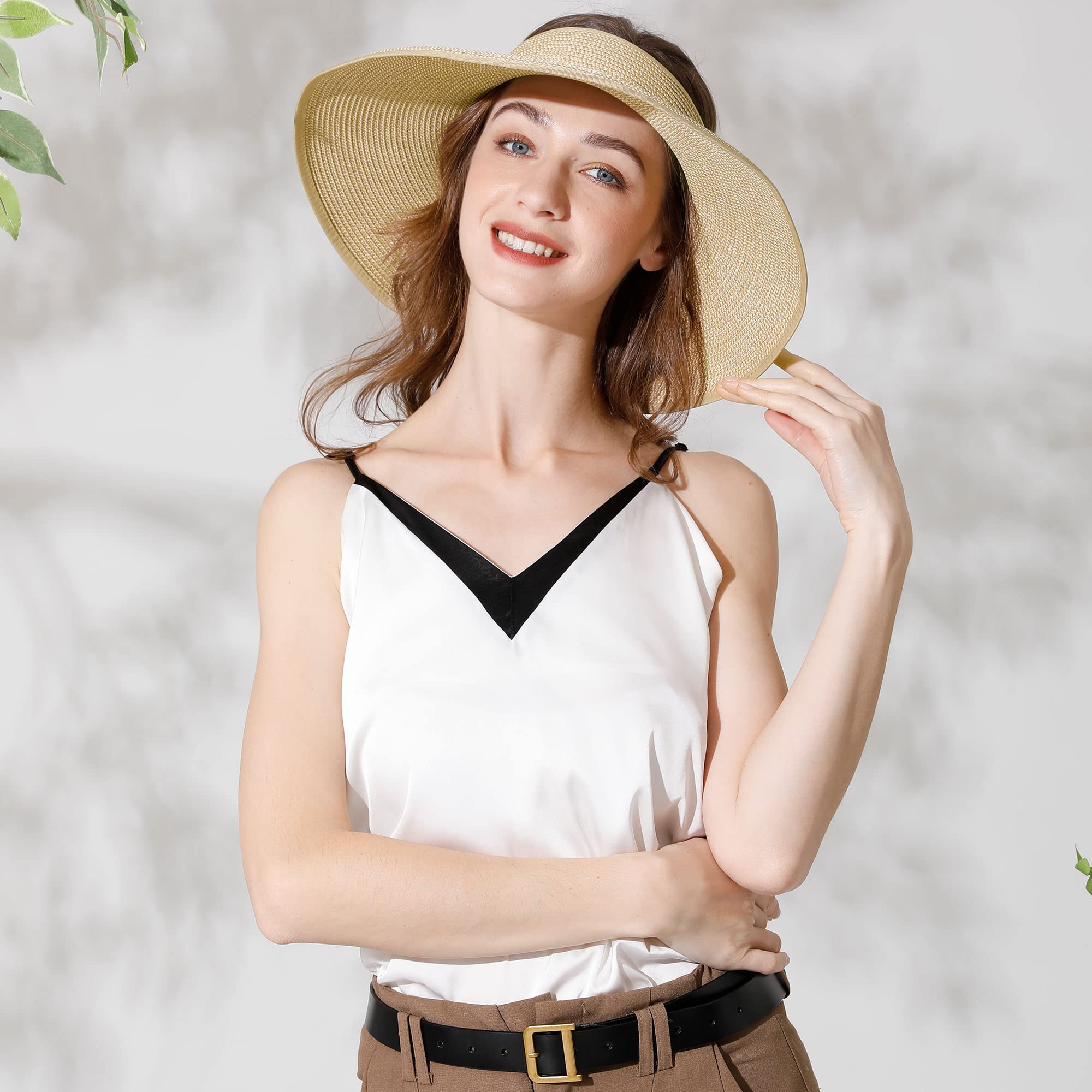 PALAY Sun Hat for Women Extra Wide Brim Straw Beach Cap for Women Stylish Summer Hats Fold Sun Hat, Sun Protection Hat Cap for Girl Women Beige