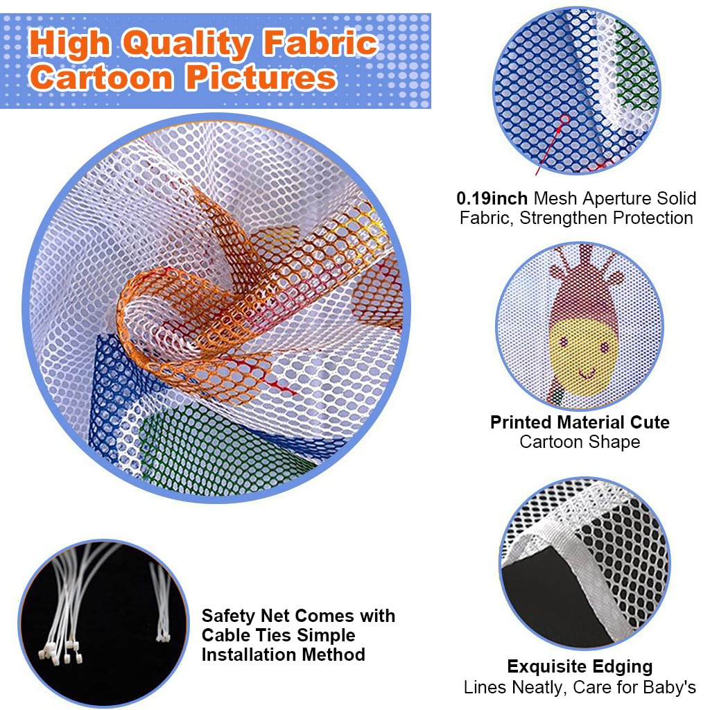 SNOWIE SOFT Baby Safety Net Banister Guards Stairway Rail Net Thicken Polyester 14.7 ft Long 31 Inches High Stairway Baby Guards with 55 Nylon Zip Ties Ropes Safety Net for Stairway, Balcony