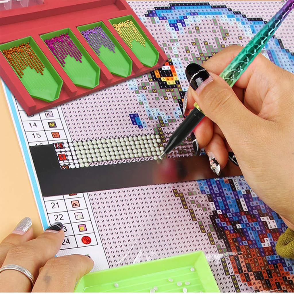 HASTHIP Diamond Art Accessories Diamond Painting Tools Kit with Clay Pads, Transparent Square Diamond Storage Boxes, Diamond Dispensing Tray, Creative Fishtail Diamond Pickup Pen